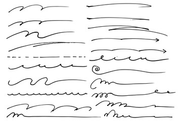 手描きの文字の下の線　アンダーラインセット　ベクター