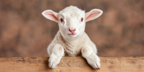 Fototapeta premium Cute lamb interacts playfully in a cozy barn setting animal photography warm environment close-up view