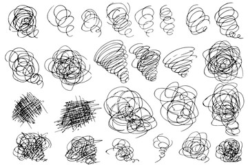 もやもや・悩む・くしゃくしゃ・ぐるぐるの線のイラスト素材　ベクター