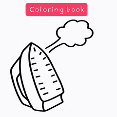 Coloring book for children, coloring page with cute iron, vector illustration available for printing