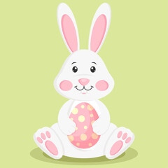 Obraz premium Сute bunny with easter egg on a light green background. Vector Easter illustration.