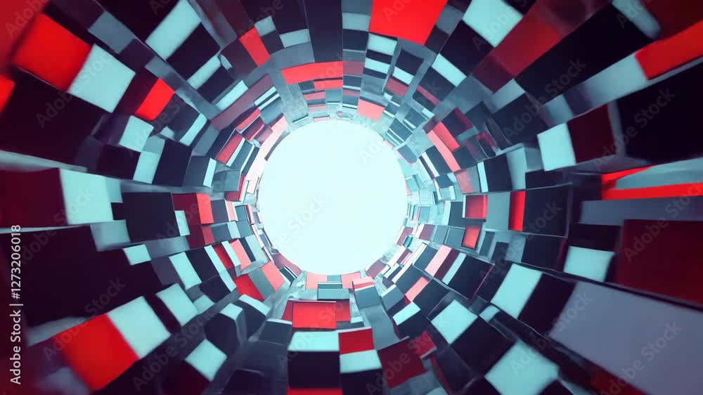 Aufkleber dynamic abstract tunnel of red, black, and white geometric blocks creates futuristic visual effect w