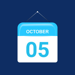 5th October daily calendar icon template. October 5 day calendar design. Single day calendar in vector illustration flat style.