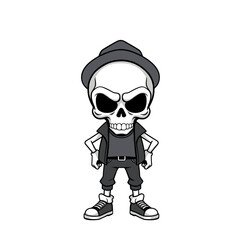 Skull emoji with a hat, sunglasses, and a leather jacket.