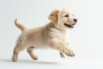 Action Shot of Golden Retriever Puppy Running with Perfect Form in Professional Studio Environment Demonstrating Natural Grace and Movement with Expert Lighting Technique