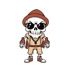a skull emoji wearing a hat, sunglasses, and a jacket.
