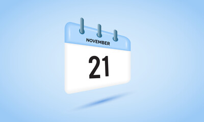 21th November daily calendar icon template. November 21 day calendar design. Single day calendar in vector illustration flat style.