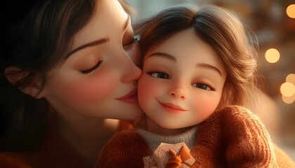 Mother Kissing Daughter On Cheek