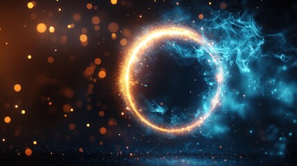 Obraz premium Circular frame, fire, smoke, bokeh background, for product display