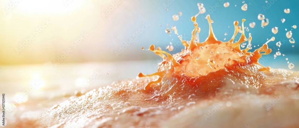 Poster microscopic visualization of the skin layers showing the of uv rays at a cellular level. this detail