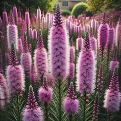 Liatris or blazing stars are tall perennials with dense spikes o