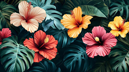 Vibrant Hibiscus Tropical Illustration