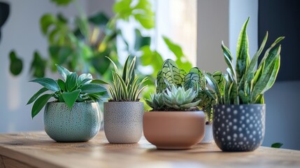 Obraz premium A modern office desk with a small collection of indoor plants