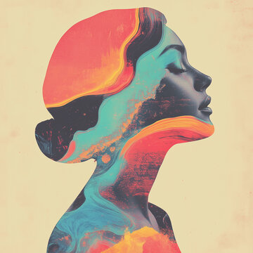 Surreal woman face concept art poster. Surreal nature with girl face. Surrealism fantastic dreaming art digital illustration. AI artwork.