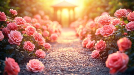 Rosy Pathway to Gazebo at Sunrise