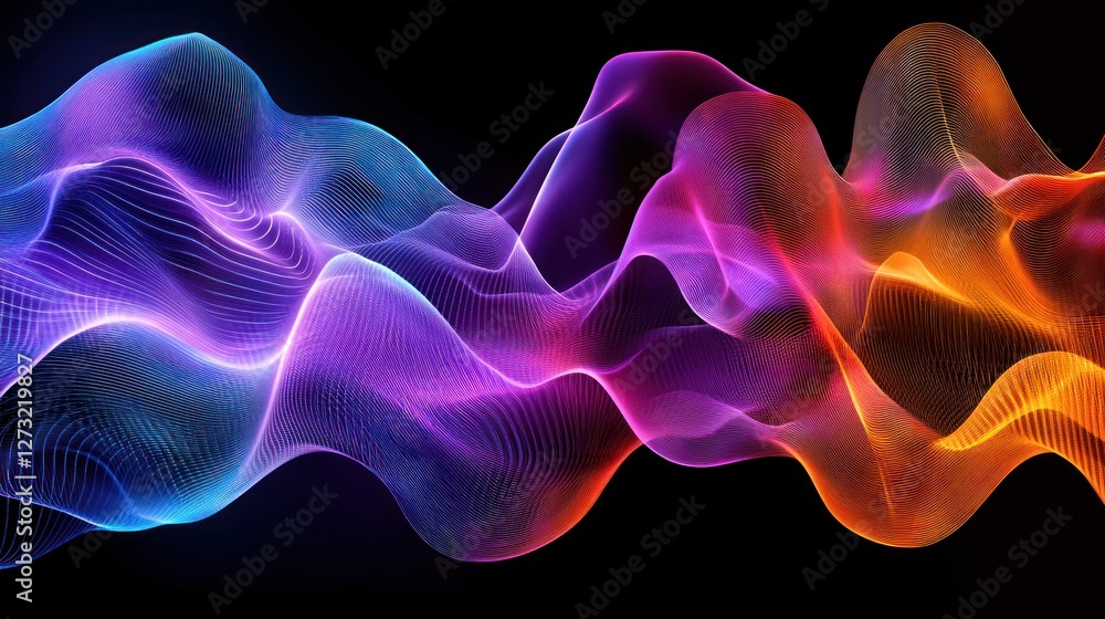 Poster abstract colorful waves flowing in dark space