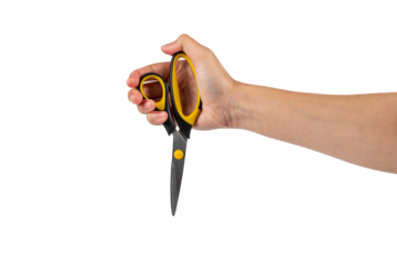 Office stationery scissors cutting in hand on transparent background