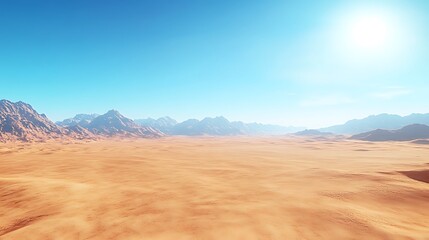 Naklejka premium golden desert landscape with clear blue horizon image
