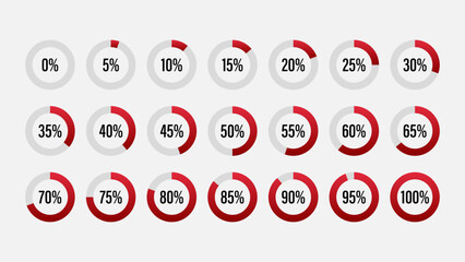 Set of circular sector percentage diagrams from 0 to 100. Set of circular sector percentage diagrams meters from 0 to 100 ready-to-use for web design, user interface UI.