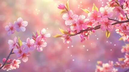 Naklejka premium Bloom pink cherry blossoms tree, Bright color