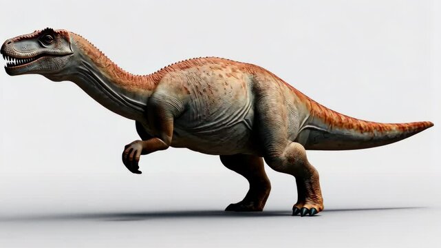 A dinosaur is walking on a white background