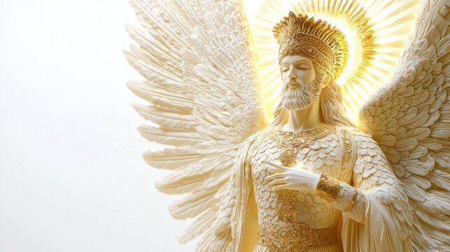 A Persian angelic figure from Zoroastrianism, with a divine light and spiritual aura, on a white background.