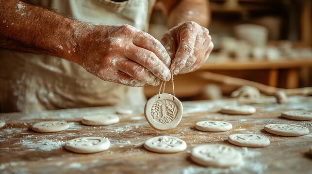 Hand-Stamped Clay Ornaments, Craft unique decorative pieces using air-dry or kiln-fired clay, ideal for personalizing gifts or home decor with intricate designs.