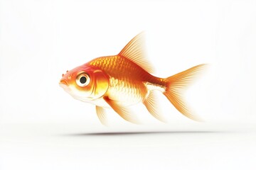 Obraz premium Single orange goldfish swimming against a white background. (1)