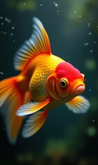 A vibrant goldfish gracefully swimming in a serene underwater environment, perfect for nature-themed designs or aquatic product promotions.
