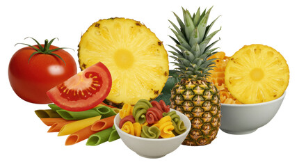 Colorful Arrangement of Pineapple Slices Tomatoes and Pasta