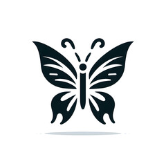 Fototapeta premium Flat and minimalist butterfly mascot logo icon of silhouette black shape design isolated on white background