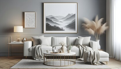 Frame mockup,Mockup frame in modern interior,Living room wall poster mockup- 3D rendering