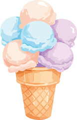 Watercolor ice cream cone, cartoon illustration