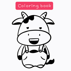 Coloring book, page for kids with cute cow
