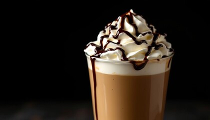 Iced Coffee Drink Topped With Whipped Cream And Chocolate Drizzle