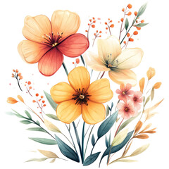 Watercolor Abstract Flowers clipart. Isolated Watercolor Element illustration. Detailed illustration
