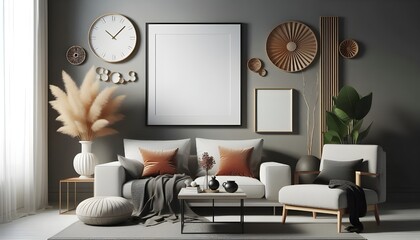 Frame mockup,Mockup frame in modern interior,Living room wall poster mockup- 3D rendering