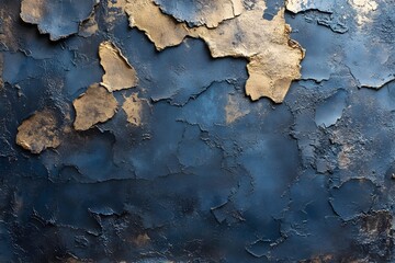 Obraz premium Abstract Textured Wall with Gold and Blue Peeling Paint Effect for Artistic Design