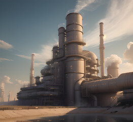 Clean new Power Plant Advance energy industry building with carbon free chimney with space for text.generative ai