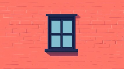 Minimalistic Illustration of Window on Pink Brick Wall