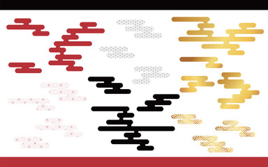 和風の模様のエ霞パーツセット　赤金緑