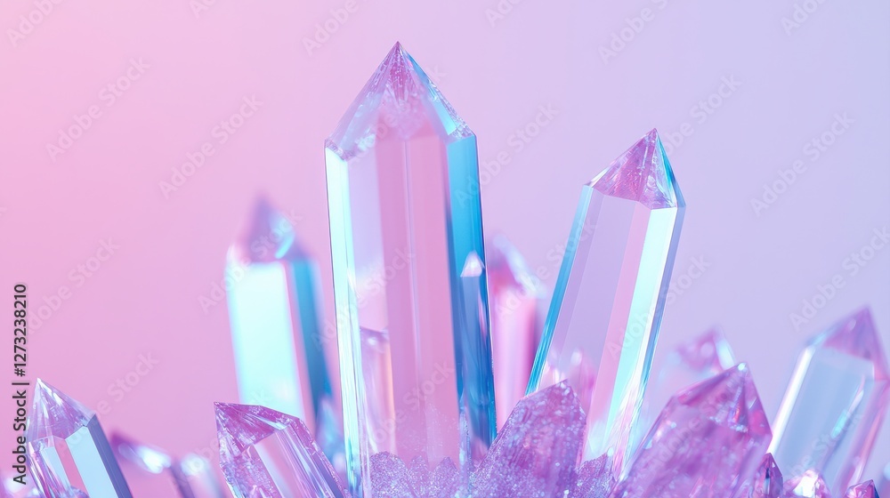 Poster customer experience interaction data concept. colorful crystal formations with a soft gradient backg