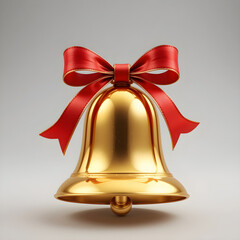 "Golden Bell with Red Ribbon Bow on Light Background"