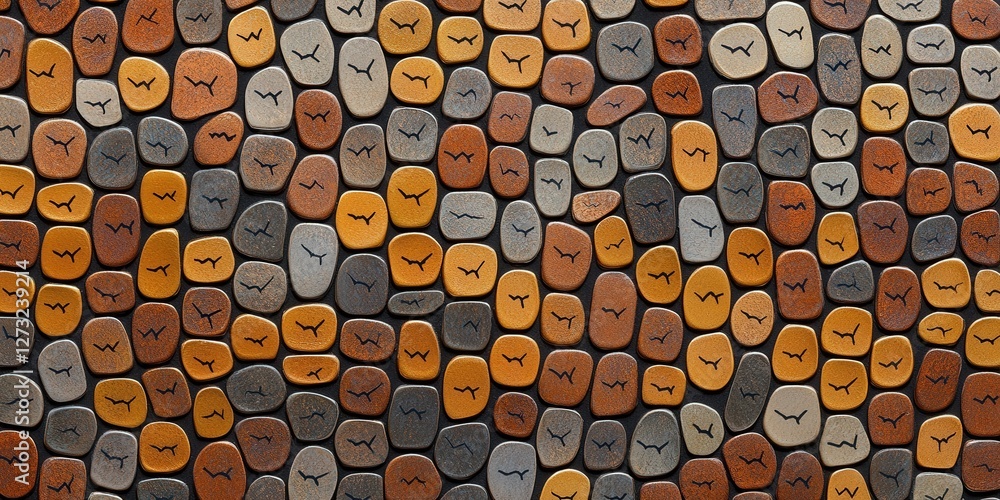 Poster customer experience interaction data concept. textured stones arranged in a colorful pattern.