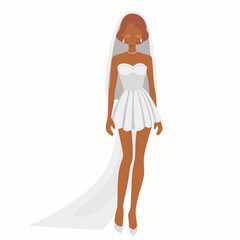 Beautiful bride in wedding dress vector illustration. Young beautiful bride in dress