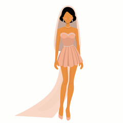 Beautiful bride in wedding dress vector illustration. Young beautiful bride in dress