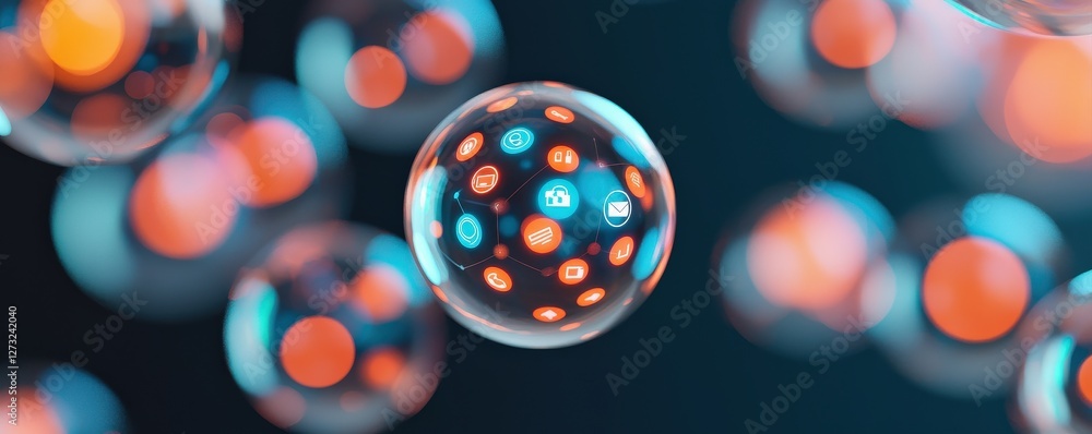 Aufkleber customer experience interaction data concept. colorful bubbles floating in a dark background.