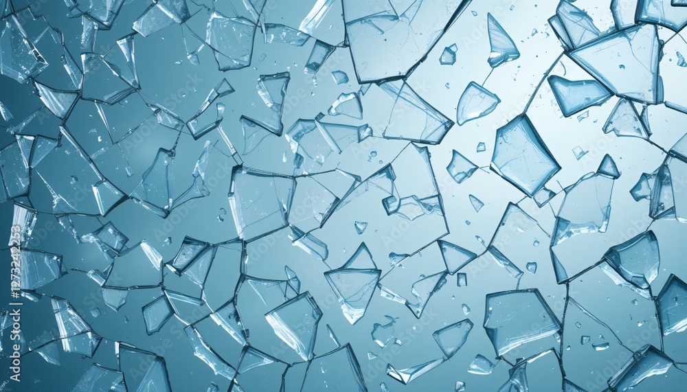 Leinwandbilder shattered glass fragments. light reflections on broken pieces against blue. abstract destruction. fr