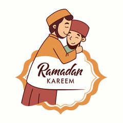 Muslim Man Silhouette Hugging with Ramadan Kareem Logo