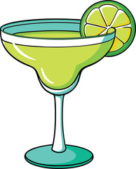 Margarita drink vector illustration, refreshing summer cocktail with lime garnish on white background, perfect for beverage-themed designs, tropical drinks, and party visuals.